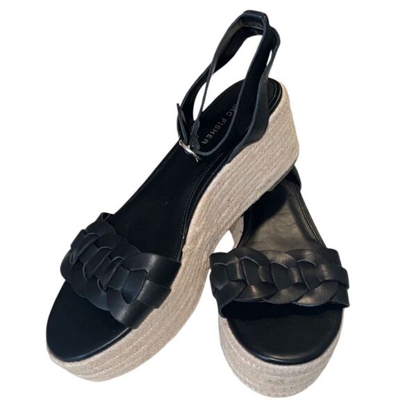 Marc Fisher Jinky Leather Black Ankle Strap Platform Sandals Size 9.5 NWOB - Picture 1 of 10